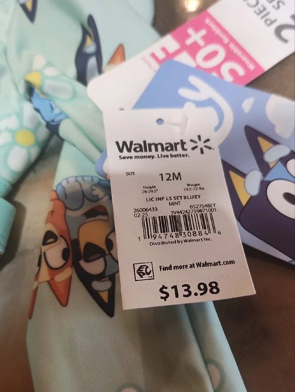 Kids 2 Swimsuits in Mint with Cartoon Dog Print And Blue